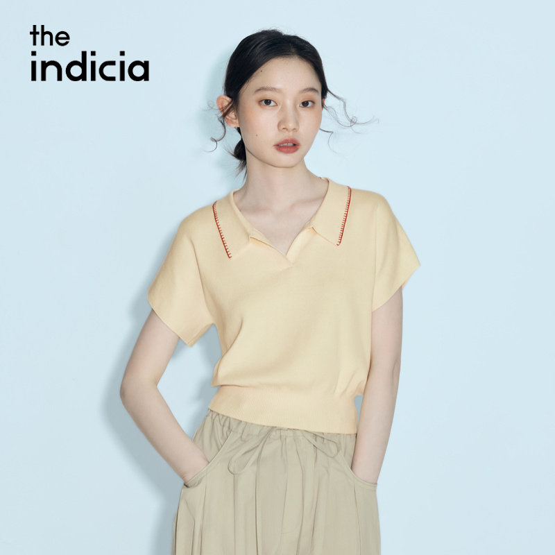 indicia标记桑蚕丝棉黄色针织衫短上衣2026夏季新款女装L2B6ZZ071