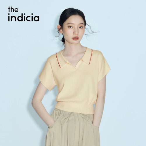 indicia标记桑蚕丝棉黄色针织衫短上衣2026夏季新款女装L2B6ZZ071