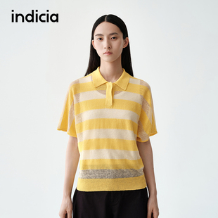 亚麻罩衫 短款 黄色条纹t恤F2B5TX264F 25夏新款 indicia标记商场同款