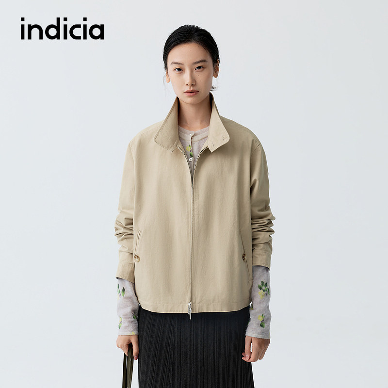 indicia标记商场同款2026春季新款女装纯棉卡其色短款外套