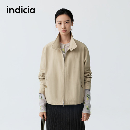indicia标记商场同款2026春季新款女装纯棉卡其色短款外套