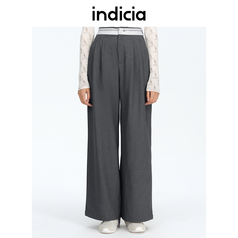 indicia标记商场同款25春秋撞色腰头直筒垂感西装裤F2A5KZ055N-1