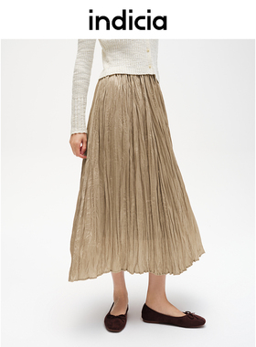 indicia标记商场同款百褶半身裙松紧腰a字裙子春秋女装F2C4QZ481C