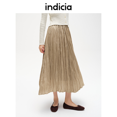 indicia标记商场同款百褶半身裙松紧腰a字裙子春秋女装F2C4QZ481C