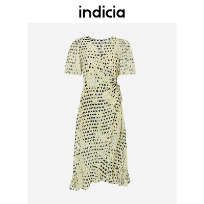 indicia真丝桑蚕丝连衣裙V领裙子夏季商场同款标记女装5B306LQ236