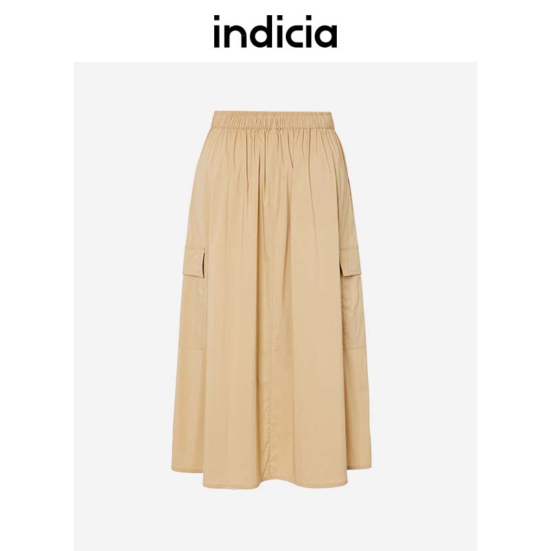 indicia松紧腰a字裙纯色通勤风半身裙秋季商场同款标记女装