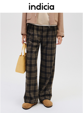 indicia标记商场同款女装冬季款格纹直筒秋冬长裤F2D4KZ766C