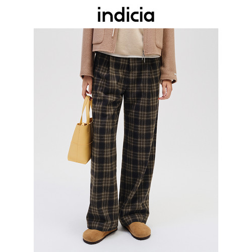 indicia标记商场同款24年冬季新款格纹直筒秋冬长裤F2D4KZ766C