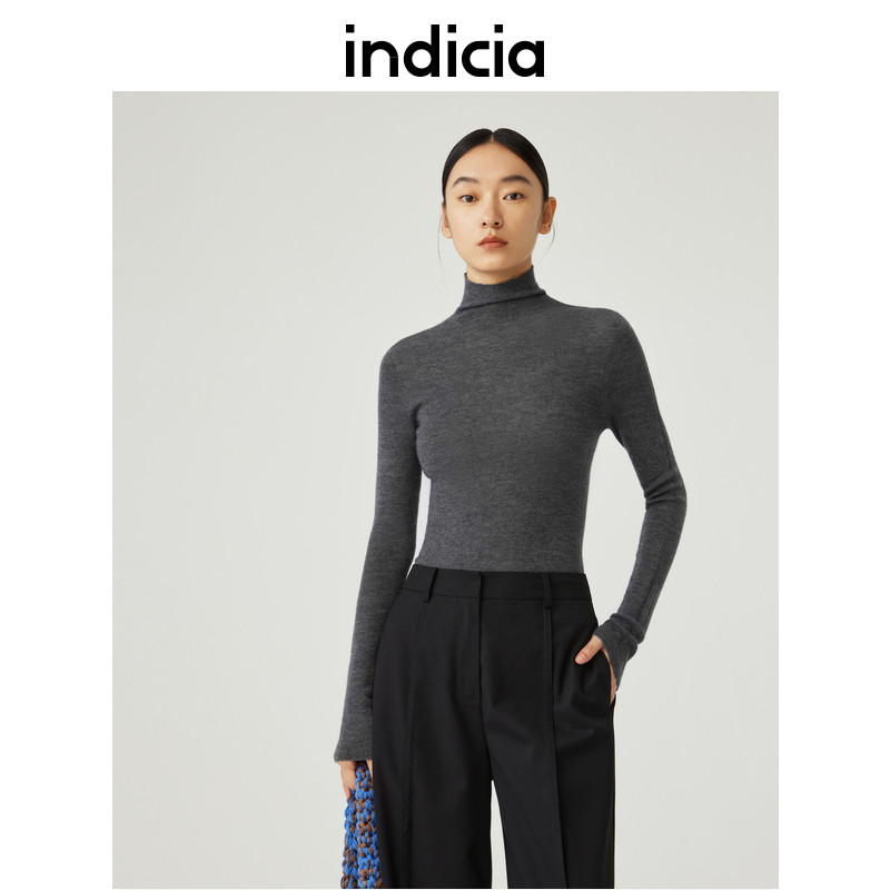 indicia标记羊毛羊绒针织衫高领毛衣女商场同款冬季纯色修身女装
