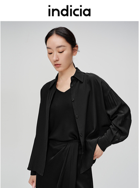indicia标记商场同款桑蚕丝优雅轻奢翻领长袖衬衫6B404CS211N