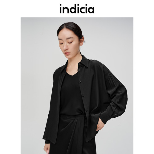 indicia标记商场同款桑蚕丝优雅轻奢翻领长袖衬衫6B404CS211N
