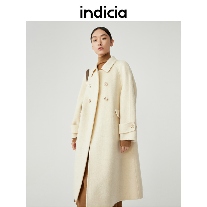 indicia 100%绵羊毛双面呢大衣毛呢外套文艺冬季时尚标记女装