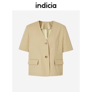 indicia西装外套短袖V领西服休闲薄款春秋季商场同款标记女装