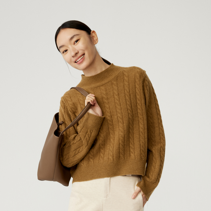 indicia标记商场同款半高领麻花毛衣绵羊毛针织衫女装5D311MS574C