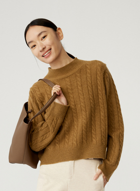 indicia标记商场同款半高领麻花毛衣绵羊毛针织衫女装5D311MS574C