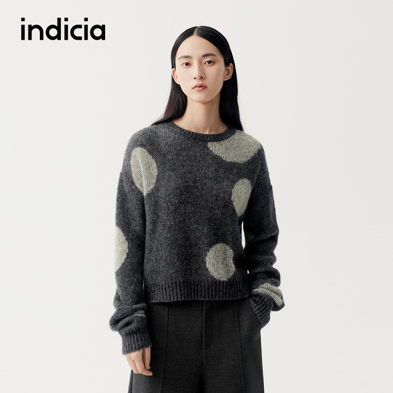 indicia标记商场同款灰色羊驼毛针织衫女毛衣冬季女装F2D5MS474F