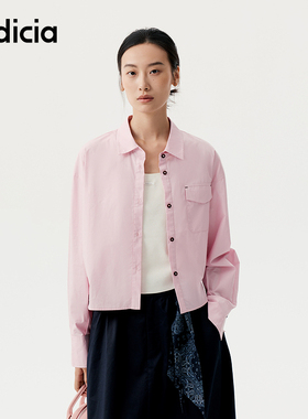 indicia标记商场同款25秋新款韩版减龄短款粉色衬衫F2C5CS372C