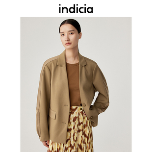 indicia 小西装外套休闲拼接设计感卡其色春秋季商场同款标记女装