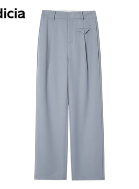indicia休闲西装裤蓝色长裤裤子直筒裤春秋季标记女装3A201KZ073