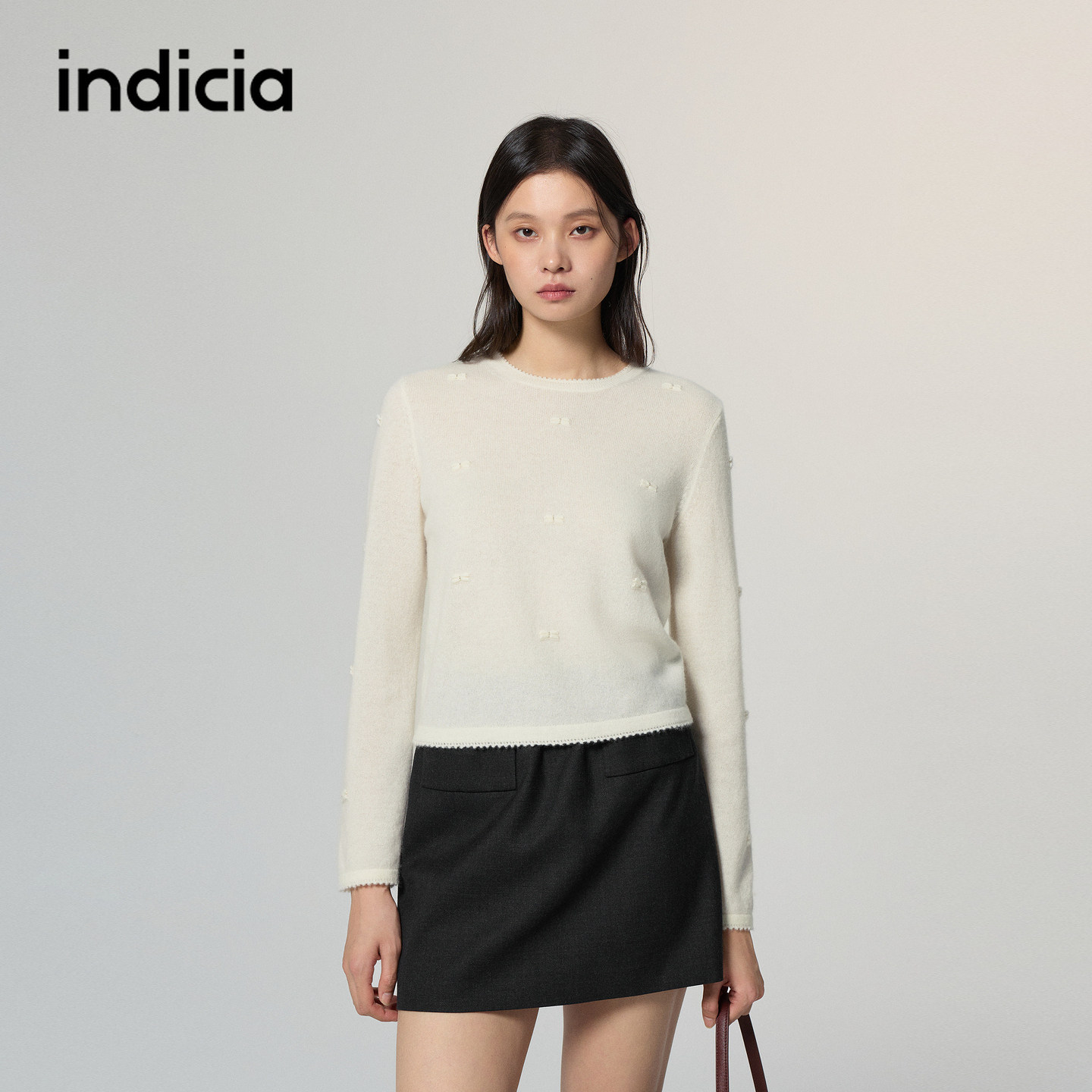 indicia标记商场同款山羊绒针织衫女米白色毛衣2026冬季新款女装