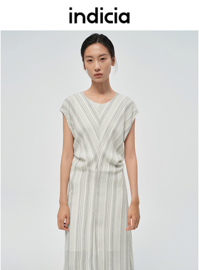 indicia标记条纹气质连衣裙粘纤长款裙子夏季时尚女装6B406LQ354F