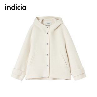 indicia标记商场同款25冬季女装毛呢大衣米白羊毛外套F2D5DY658N
