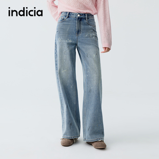 indicia标记商场同款26春季新款女装纯棉蓝色牛仔裤直筒休闲裤子