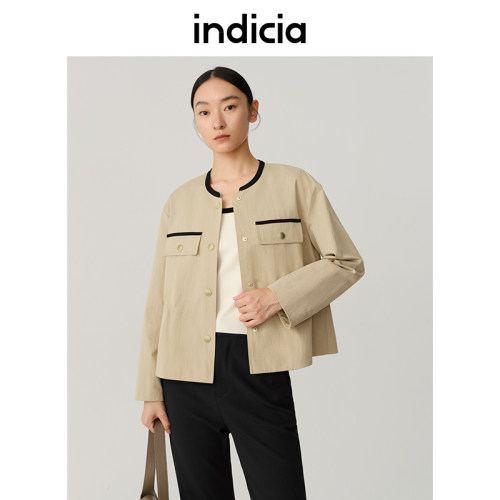 indicia 休闲小香风外套卡其色圆领春秋季商场同款标记专柜女装