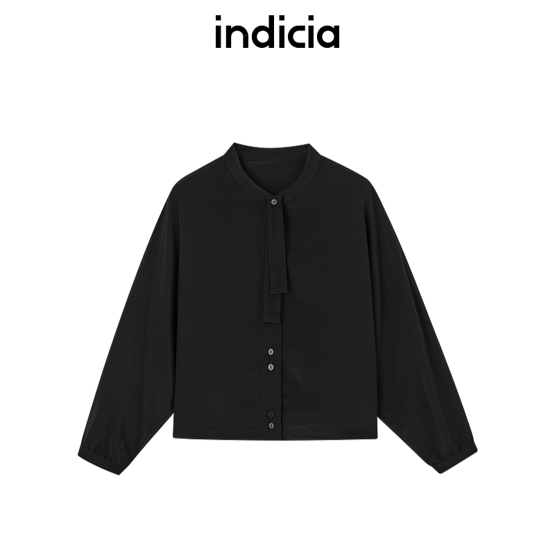indicia标记商场同款25夏新款系带领通勤简约衬衫黑色F2B5CS183N