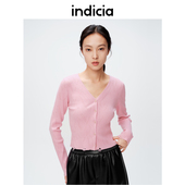 indicia标记商场同款 6A402KS051F 坑条纹烂边设计针织开衫 女装 春季