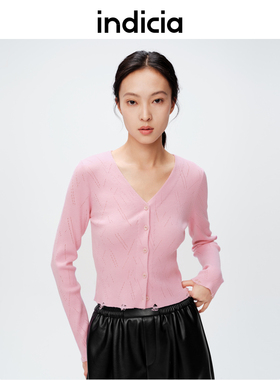 indicia标记商场同款女装春季坑条纹烂边设计针织开衫6A402KS051F