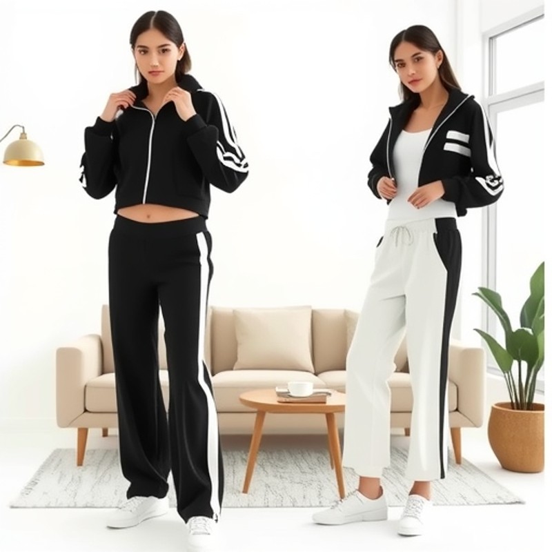 2025欧美跨境亚马逊秋季外贸Y2K条纹拉链上衣外套休闲运动套装女