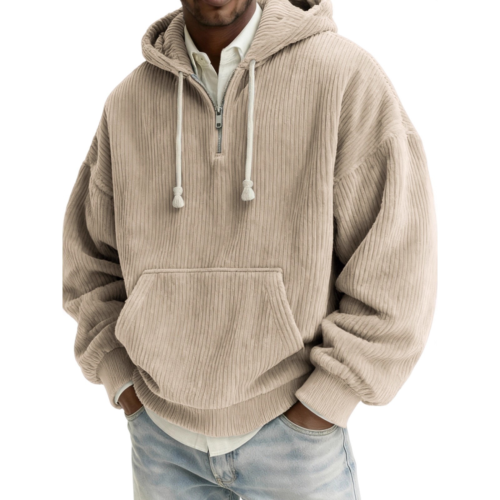 2025秋冬新款男装3D数码印花青年坑条连帽半拉链卫衣