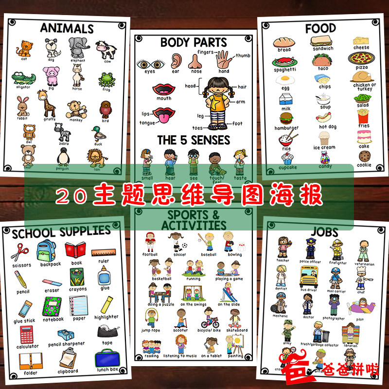 主题海报幼儿园装饰宝宝单词卡片