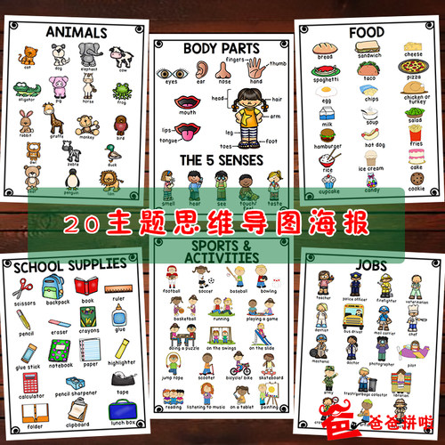 主题海报幼儿园装饰宝宝单词卡片