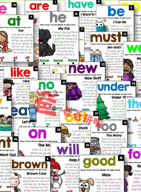 sight word高频词阅读小短文幼儿园背景墙教具卡片CVC故事闪卡