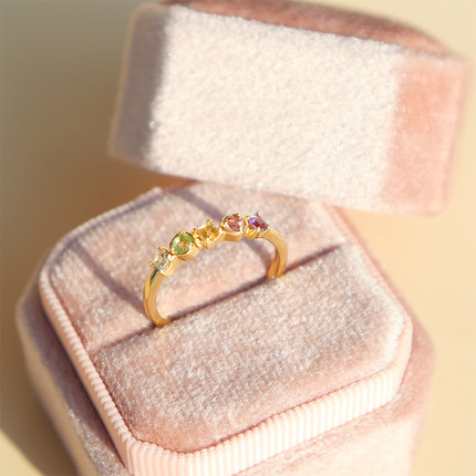 【糖果乐园】日系彩色水晶纯银戒指复古气质宝石指环小众原创设计