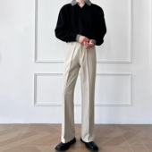 垂坠感高级感微宽松通勤休闲杏色西裤 男笙春季 韩系高腰微喇西裤