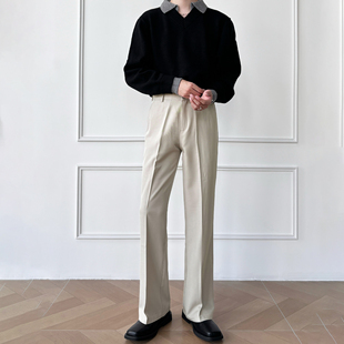 垂坠感高级感微宽松通勤休闲杏色西裤 男笙春季 韩系高腰微喇西裤