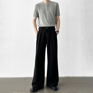 三本针压褶A字阔腿拖地宽松西裤 夏季 高品质TR色纺不掉色 男笙