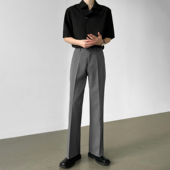 春夏季 裤 高腰直筒微喇西裤 休闲宽松显高微喇灰色西装 男 韩版 男笙