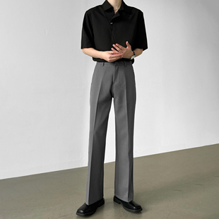 春夏季 裤 高腰直筒微喇西裤 休闲宽松显高微喇灰色西装 男 韩版 男笙