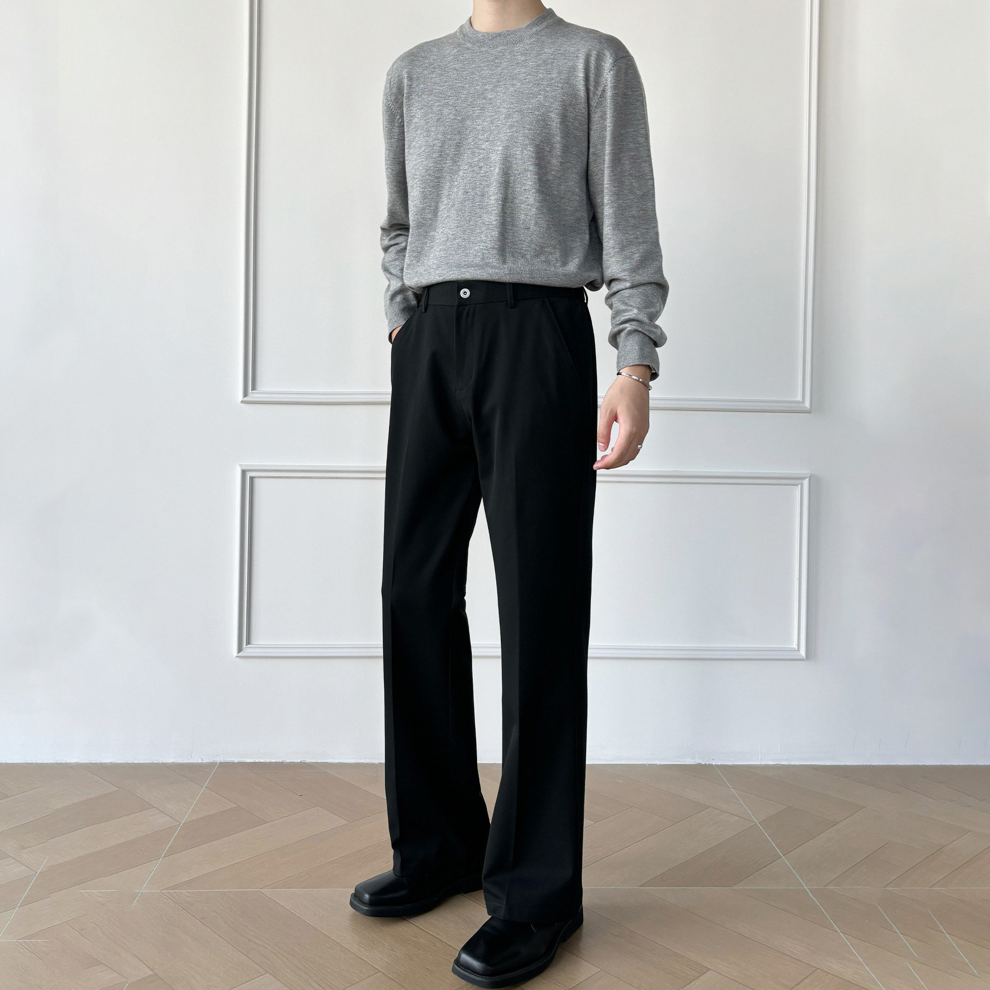 男笙【高品质TR混纺色纺不掉色】夏季三本针微喇宽松垂感休闲西裤