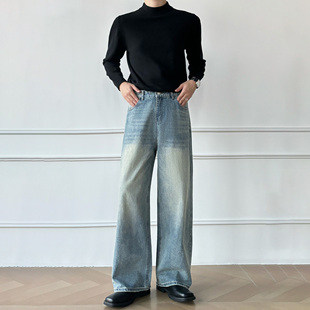 高品质A字直筒阔腿宽松蓝色牛仔裤 男笙 新款 春季 A字阔腿牛仔裤