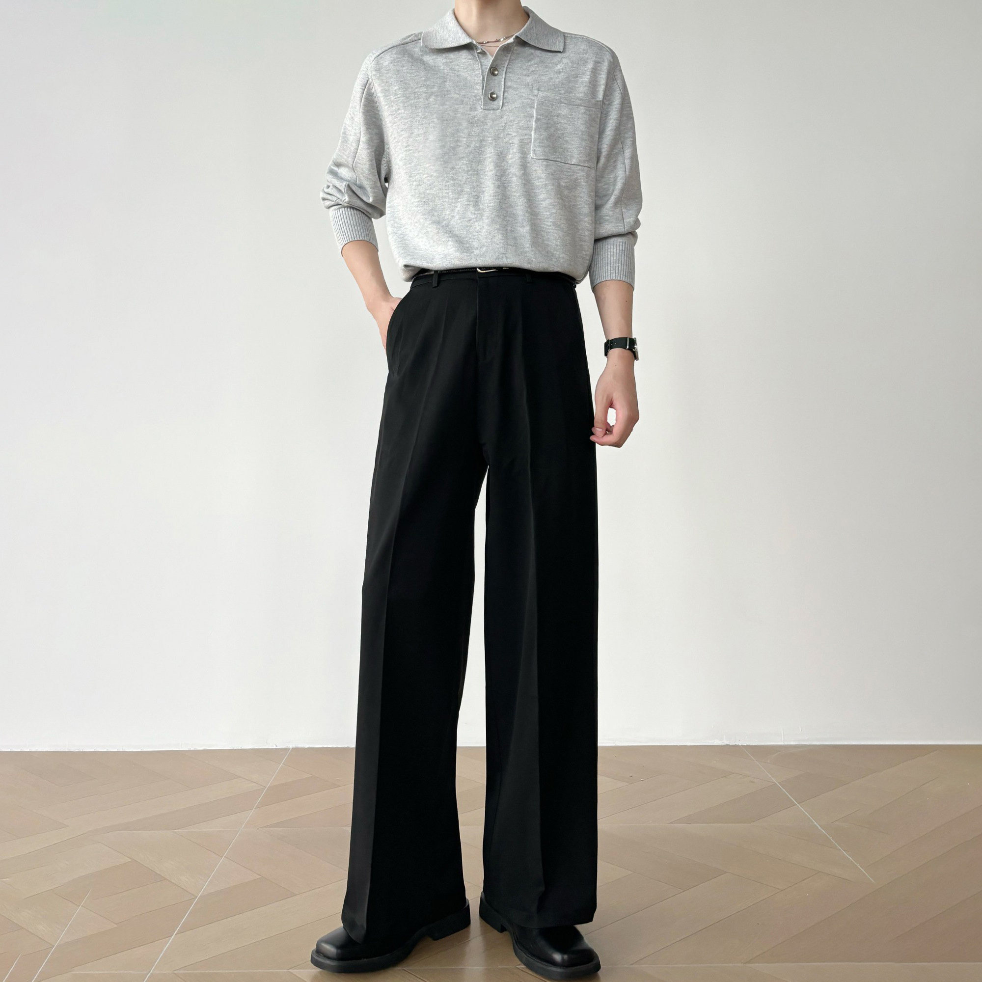 男笙【高品质TR色纺不掉色】春夏季三本针工艺A字阔腿宽松西裤男