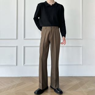 微宽松显瘦棕色西裤 男笙 垂坠感高级感 老钱风高腰微喇西裤 春夏季