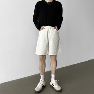 宽松黑色牛仔短裤 五分休闲裤 男 韩系白色牛仔短裤 男笙HOME2026夏季