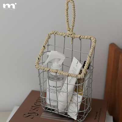 北欧ins铁丝编织壁挂收纳篮铁艺零食收纳筐复古网格水果桌面收纳
