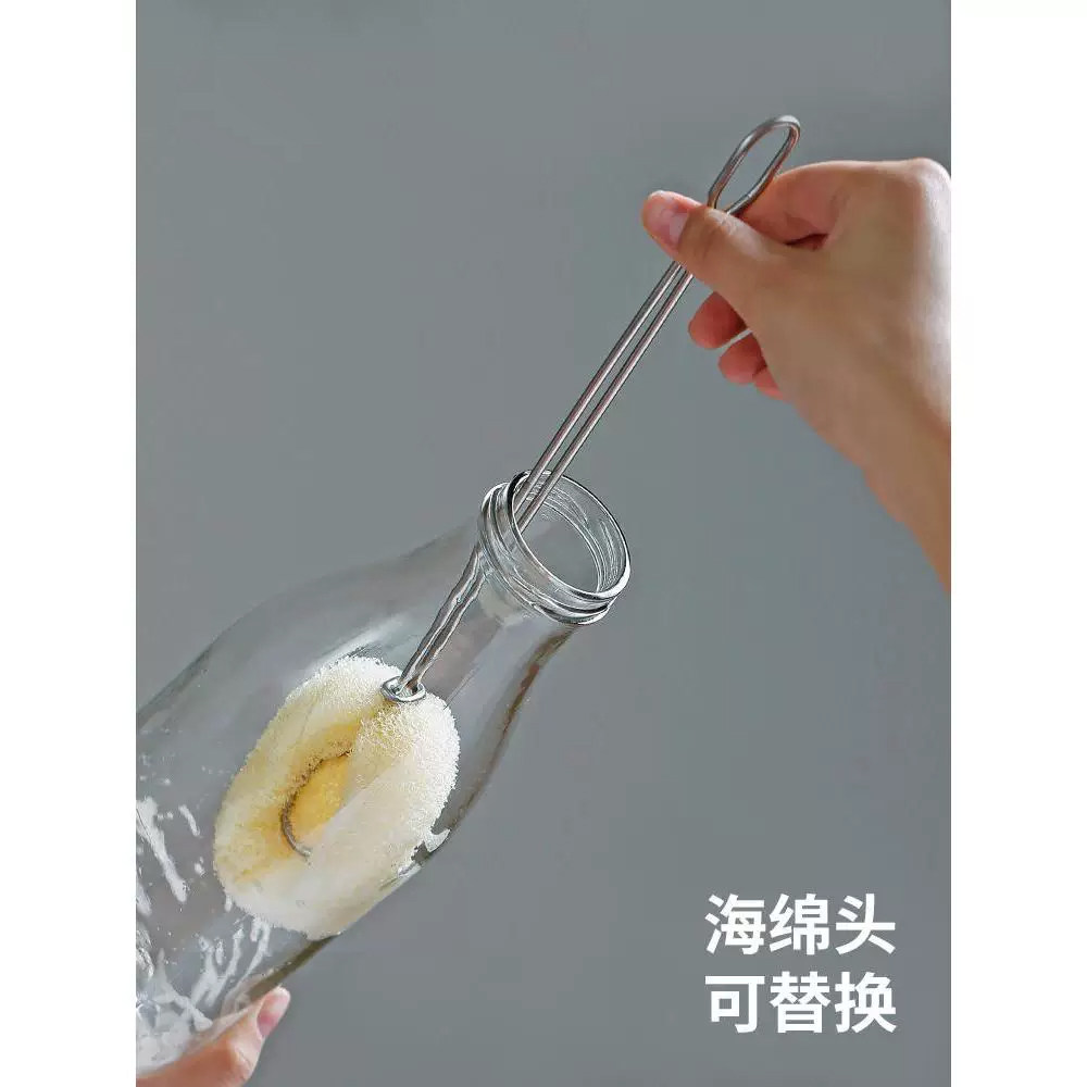 不锈钢海绵洗杯刷长柄洗杯子神器家用清洁洗奶瓶擦水杯清洗刷