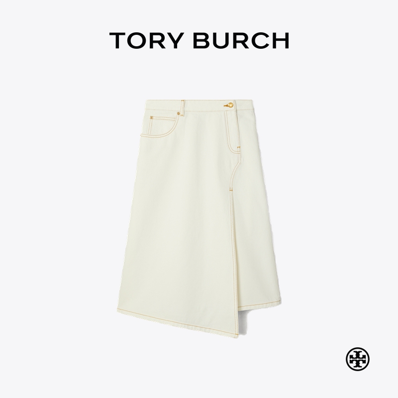 TORY BURCH 汤丽柏琦 棉质高开衩牛仔裙 173990
